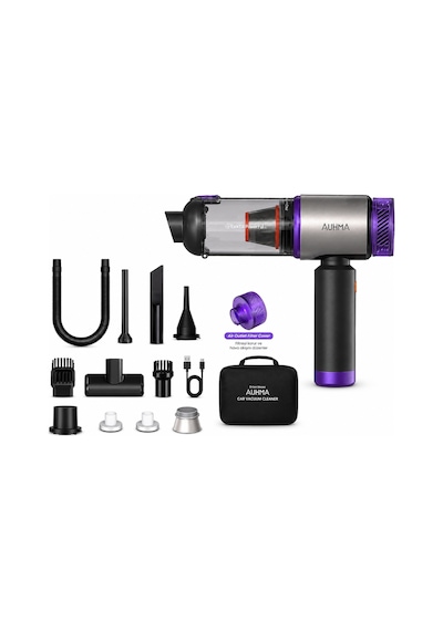 Auhma Ahv-27 22.000pa Kablosuz Araç İçi El Süpürgesi 220w Güçlü Motor 9.000mah Şarjlı Hava Üfleyici Araç & Ev Temizlik Süpürgesi Mor