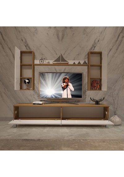 Decoraktiv Eko 5d Mdf Std Krom Ayaklı Tv Ünitesi Tv Sehpası Pera - Beyaz