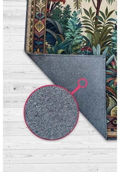 Homshtag Art Deco Tropikal Orman Vintage Halı Görünümlü Dijital Baskı Yeşil Renk Rustik Çiçekli Halı Çok Renkli