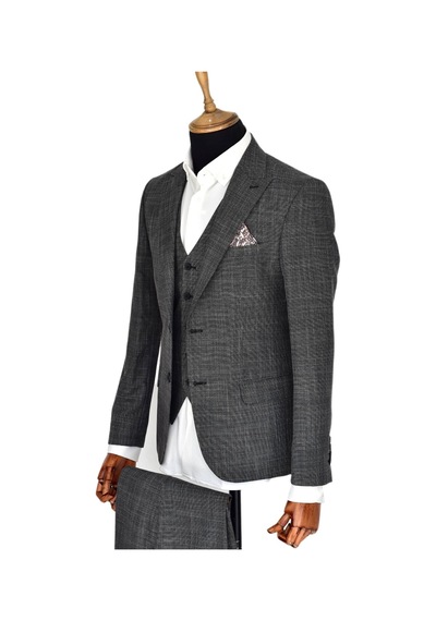 Suitmen Erkek Silim Fitt Çift Yırtmaçlı Yelekli Takım Elbise Bgl-st03413 Füme