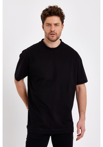 JAHR MARC Yanları Lastikli Oversize Siyah Erkek T-shirt - M Siyah