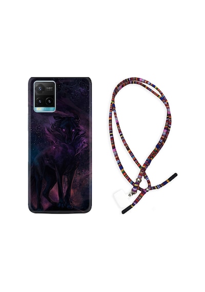 Vivo Y21 Kılıf Rasta Boyun Askılı Black Purple Wolf 1791
