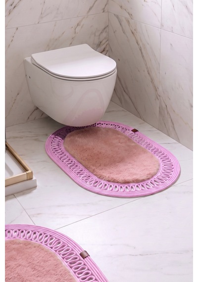 Banyo Paspası Takımı 60x100+40x60 Cm İç Trikot Pembe & Pembe