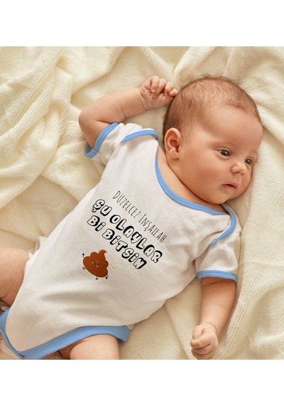 Bk Gift Bk Kids Düzelcez İnşallah Tasarımlı Mavi Bebek Body Zıbın-1 12-18 Ay