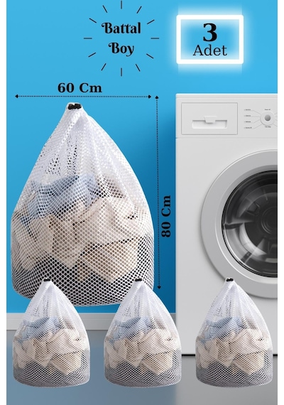 BBag | 3 Adet Çamaşır Yıkama Filesi İpli 60x80 Cm | Çorap Perde F