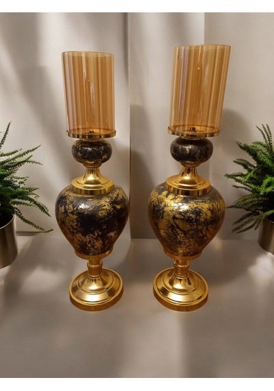2'li Set Uzun Şamdan Mumluk - Gold Gold