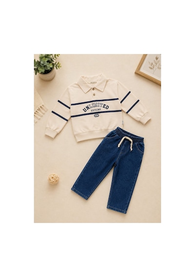 Minaminokids Erkek Çocuk Polo Yaka Sweatshirt Ve Kot Pantolon İkili Takım Krem