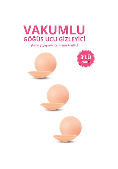 Cottonhill Ten Vakumlu Yapışkansız Göğüs Ucu Kapatıcı, Meme Ucu Kapatıcı 3'lü Paket Bej
