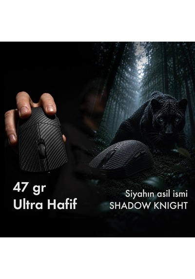 Shadow Knight Kablosuz 2.4ghz Bluetooth Kablolu Ultra Hafif 47gr 1khz 12000dpı Karbon Fiber Oyuncu Mouse