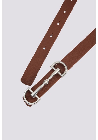 Tudors Kadın Modern Gümüş Renk Metal Tokalı 110 Cm Standart Beden Taba Kadın Kemer -51470
