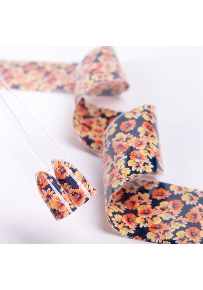 Folyo Tırnak Tasarım 1 Metre Çiçek Turuncu - Turuncu Çiçek Desenli Nail Art Folyosu