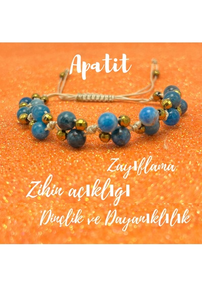 Yıldız Doğal Taş 6mm Ipli Apatit Ayarlanabilir Ölçü Doğal Taş Bileklik Mavi