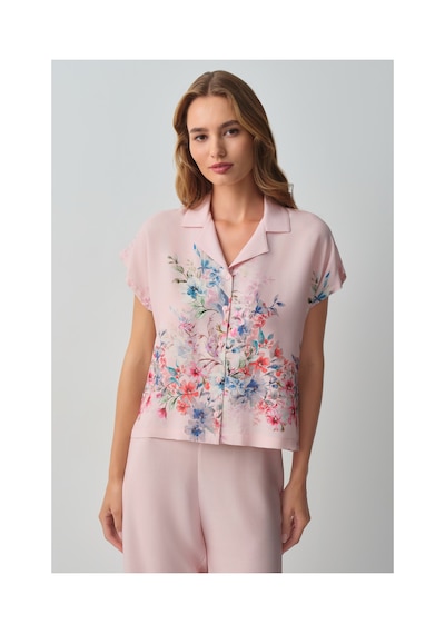 Suwen Bliss Floral Gömlek Yaka Pijama Takımı Wsh10510019334 Pembe