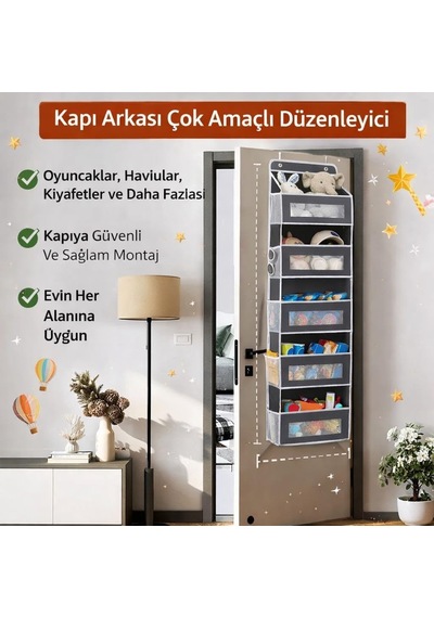 Valkyrie Kapı Arkası Organizer 5 Cepli Askılı Dolap Düzenleyici Çok Amaçlı Kapı Arkası Raf 20kg Taşıma Gri Çok Renkli