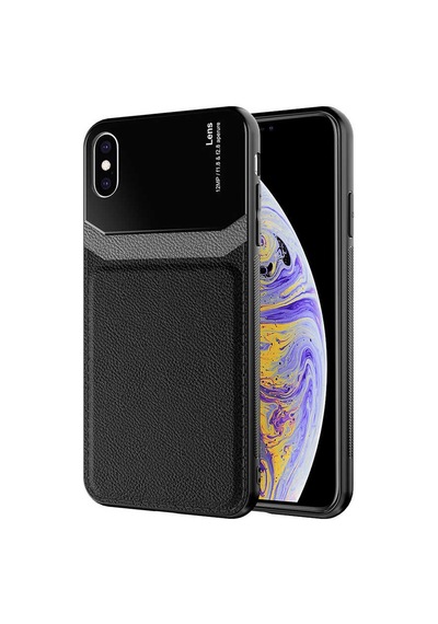 Apple Uyumlu iPhone Xs Max 6.5 Kılıf Deri Görünümlü Tasarım Sert Arka Kapak