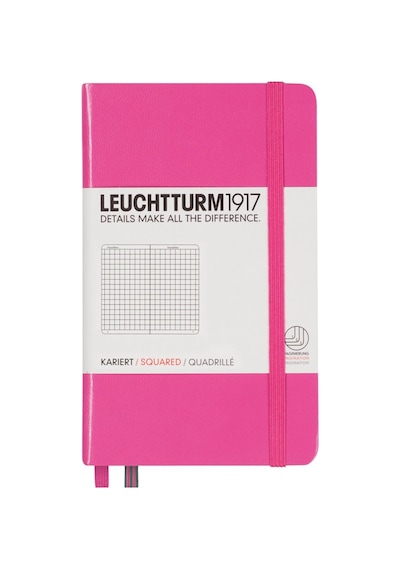 Leuchtturm1917 Not Defteri Cep Boy A6 , Sert Kapak, 187 Numaralandırılmış Sayfa, Kareli, Yeni Pembe