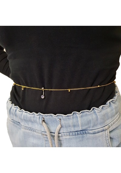 Chavin Zincirli Bele Bağlamalı Taşlı Çelik Göbek Piercing En43Sr