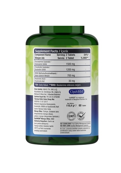 Natures Supreme Glucosamine Chondroitin Msm Hyaluronic Acid 60