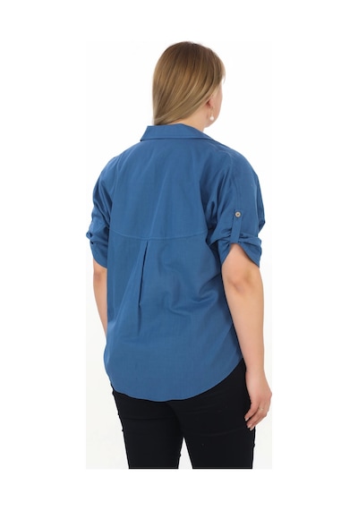 Lady Majestic %100 Cotton Yazlık Organik Büyük Beden Kadın Gömlek İndigo
