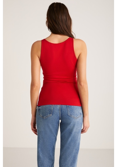 Ethıquet Jayla Kadın Pamuklu Slim Fit Dar Kesim Kalın Askılı Oyuk Yaka Örme Kırmızı Atlet