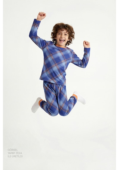 Penti  Mavi Erkek Çocuk Cute Tiger Uzun Kollu Pamuklu 2'li Pijama Takımı
