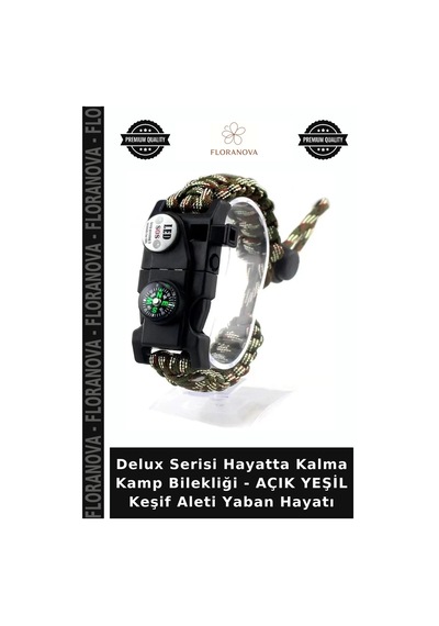 Delux Serisi Hayatta Kalma Kamp Bilekliği - Açık Yeşil Keşif Aleti Yaban Hayatı