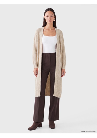 LC Waikiki Lc Waıkıkı Bej Şal Yaka Oversize Kadın Triko Hırka Xl-2xl
