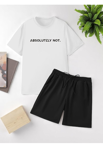 Uyguntarz Unisex Kesinlikle Hayır. Tasarım Basklı Tshirt Şort Takımı Beyaz