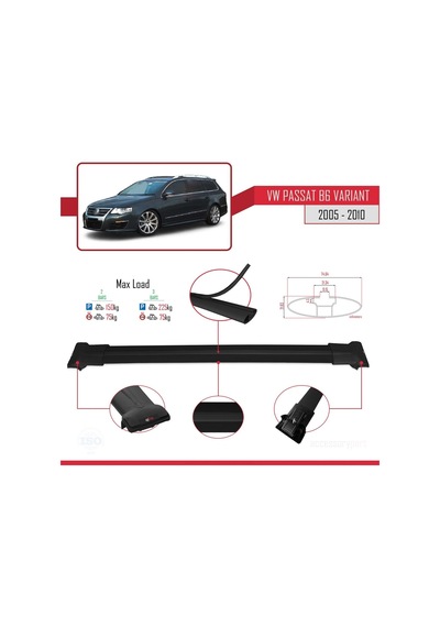 Volkswagen Passat B6 Varıant 2005-2010 Arası İle Uyumlu Fly Model Ara Atkı Tavan Barı Siyah