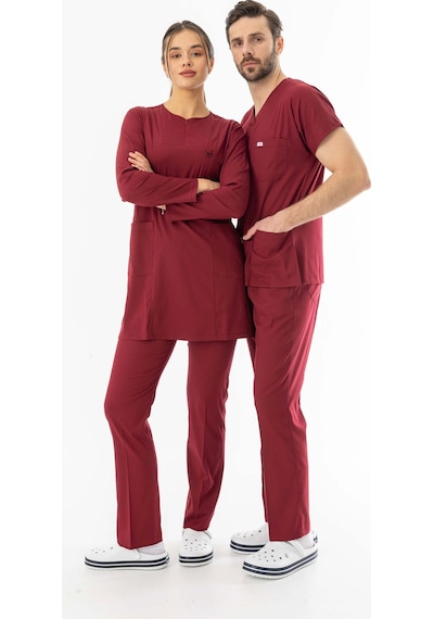 Likra Uzun Kol Doktor Hemşire Forması Bordo Ltst20003 Bordo