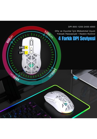 T26 Çift Modlu 2.4g Bt5.1 Kablosuz Oyun Mouse 4800 Dpı Ayarlanabilir Ergonomik Optik Gamer Mouse Diğer