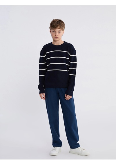 Lc Waikiki Lcw Kids Bisiklet Yaka Çizgili Erkek Çocuk Triko Kazak Navy Strıped
