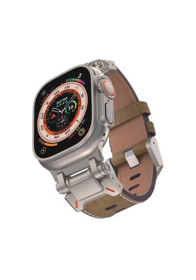 Apple Watch 7 45mm Uyumlu Krd-114 Metal Başlıklı Suni Deri Kordon - Taba