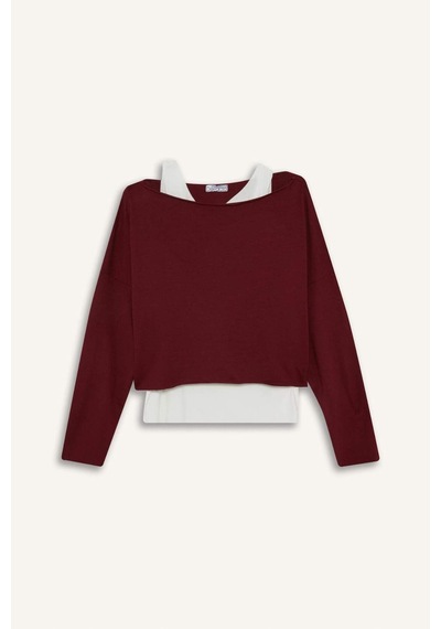 Defacto Regular Fit Kayık Yaka Modal Sweatshirt G3333ax25wnbr229 Bordo