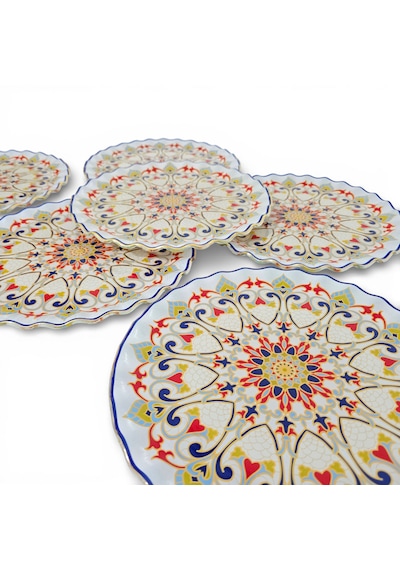 Sudedi Home Gerçek Altın Yaldızlı Desenli Cam Servis Tabağı 26 Cm 6 Adet Çok Renkli
