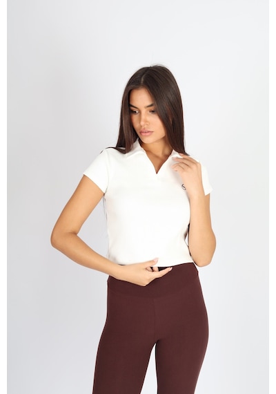 Soft&Basic Polo Yaka Ve Patlı Kaşkorse T-shirt Beyaz