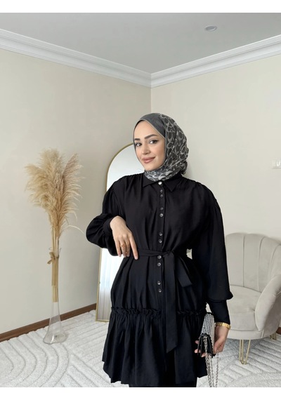 Hasenna Ptkm002 Büzgülü Fırfırlı Takım Siyah