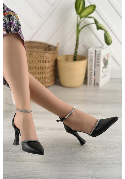 Nesil Shoes Elva 170 Siyah Taşlı Topuklu Kadın Ayakkabı-siyah Siyah