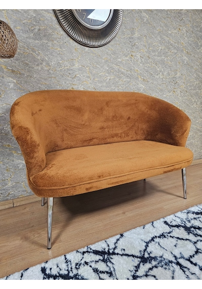 Zafir İkili Teddy Krom Kaplama Sivriltme Ayak Çay Seti Koltuk İkili Berjer , Balkon, Salon, Ofis Kiremit