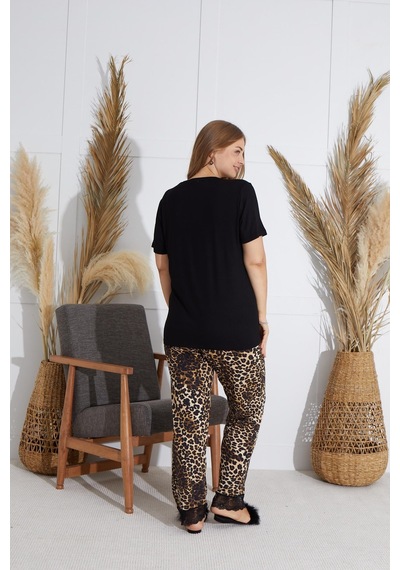 Sevim Kadın Büyük Beden Kısa Kol Siyah Pijama Takım C6t5n841 001