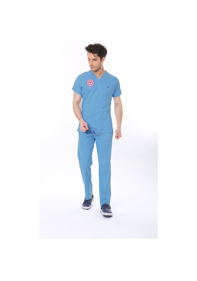 Alaska Mavisi Doktor Hekim Forması Likralı Scrubs Takım Alaskan Blue Alaska Mavisi