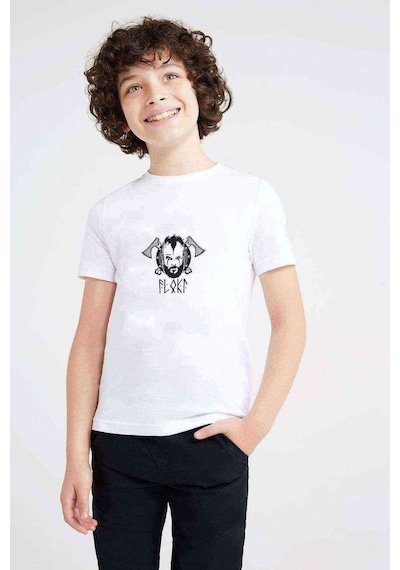 Tshirthane Vikings Floki Baskılı Unisex Çocuk Beyaz T-Shirt