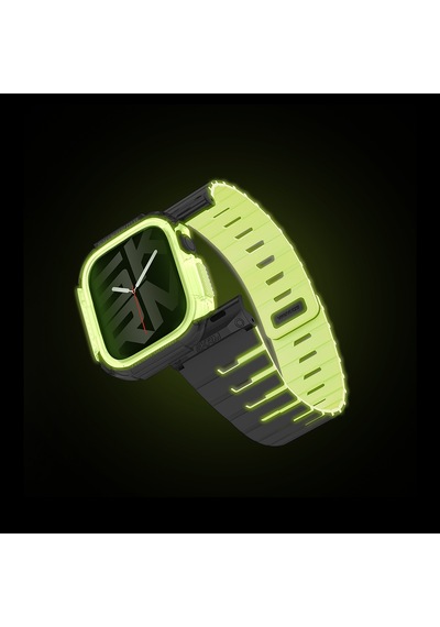 Watch 10 Serisi 42mm Skinarma Nightglow Atom Tpu Kasa Koruyucu Ve Gemini Silikon Kordon Gri-yeşil