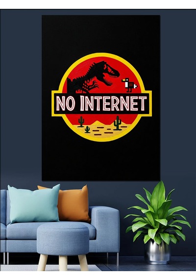 Ahşap Tablo No Internet Dinozor Logosu