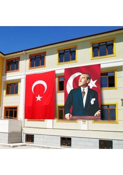 Atatürk Posteri ve Türk Bayrağı Raşel Kumaş 200X300 cm -1