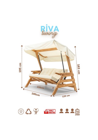 Riva Swing Ahşap Dış Mekan Bahçe Balkon Ve Teras Salıncağı Açık Renk Ağaç Salıncak Krem