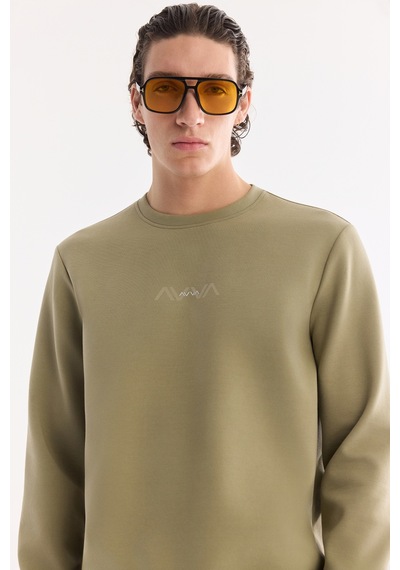 Avva Erkek Haki Bisiklet Yaka Pamuklu Kolay Ütülenen Sbi-stretch Regular Fit Sweatshirt A61y1205