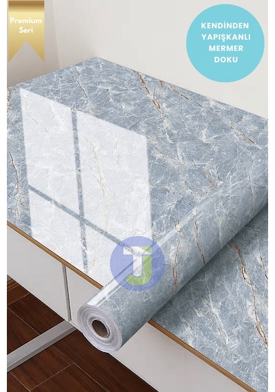 Technojet Kendinden Yapışkanlı Mermer Desen Folyo Mutfak Banyo Tezgah Duvar Kaplama 60cmx100cm Gri