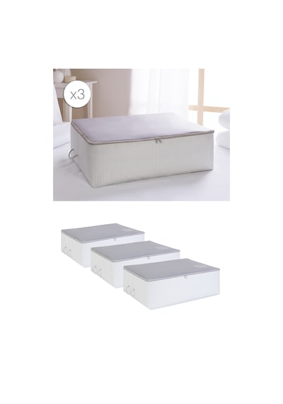 Ocean Home Textile 3'lü Büyük Boy Gri Renk Stuff & Things Baza Altı Hurç Set