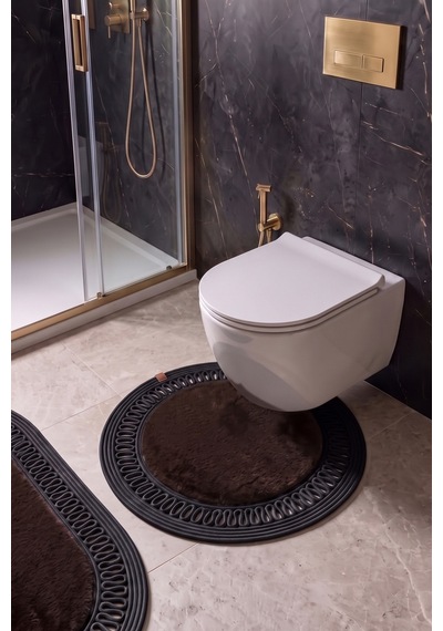 Banyo Paspası Takımı 60x100+60x60 Cm İç Trikot Acı Kahve & Siyah